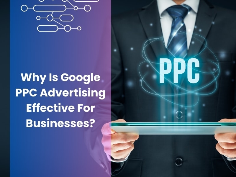 Businessman holding tablet with Google PPC advertising concept, showing digital marketing strategies for effective business promotion.