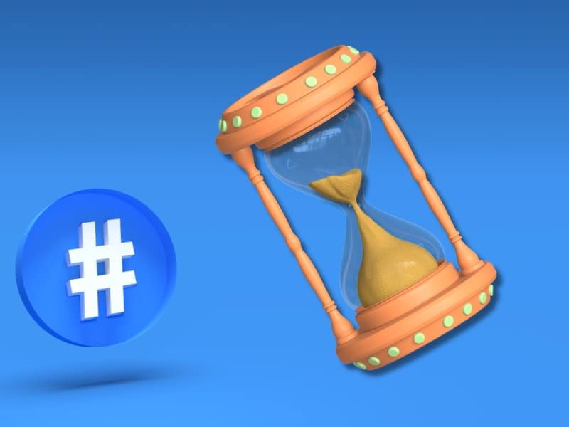 3D hourglass and hashtag icon symbolizing deadline pressure in white label ads delivery.