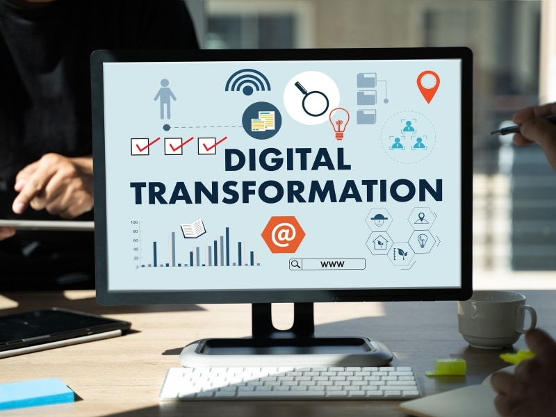 best digital marketing packages for digital transformation with icons and analytics on a computer screen
