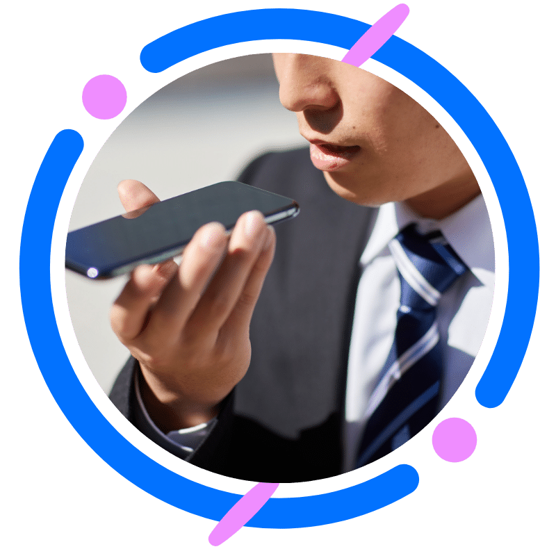 Businessman using voice search on phone, concept of digital strategy by White Label AEO Agency.