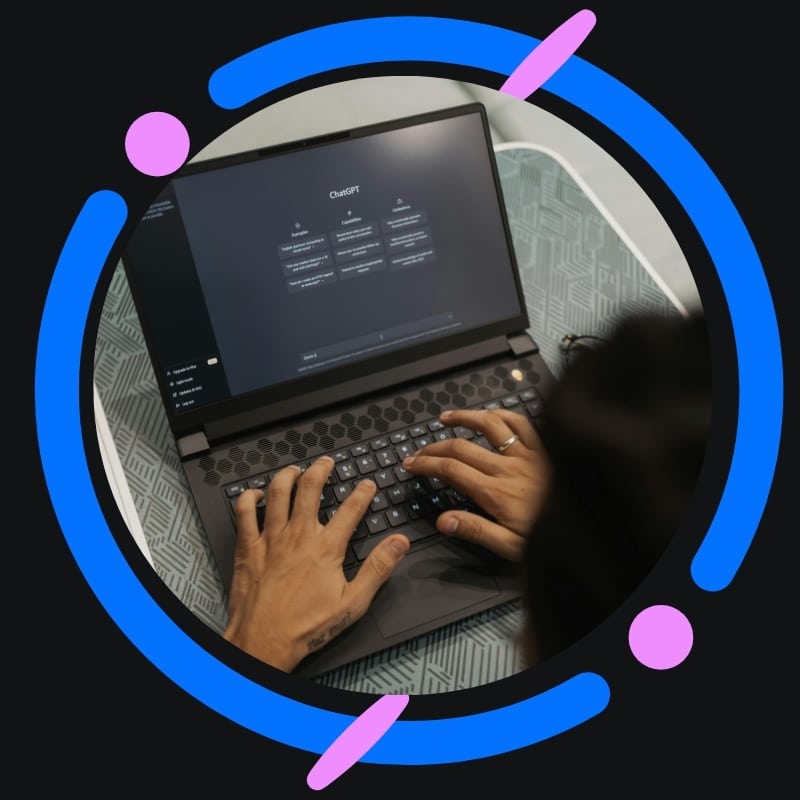 Hands on laptop using ChatGPT, showcasing White Label Answer Engine Optimization for scalable AI search solutions.